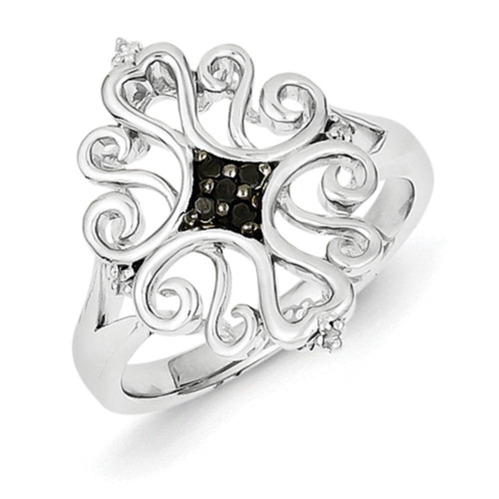 Jewelryweb Sterling Silver White and Black Diamond Ring - Size 6