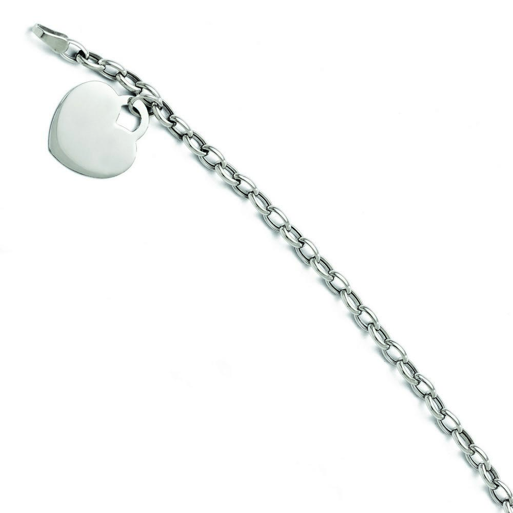 Jewelryweb 14k White Gold Heart Bracelet - 7 Inch
