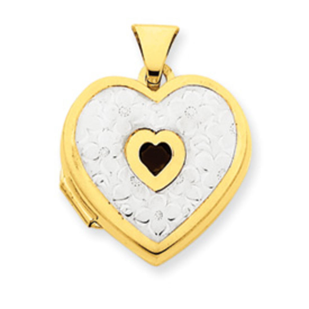 Jewelryweb 14k with Rhodium Garnet 18mm Heart Locket