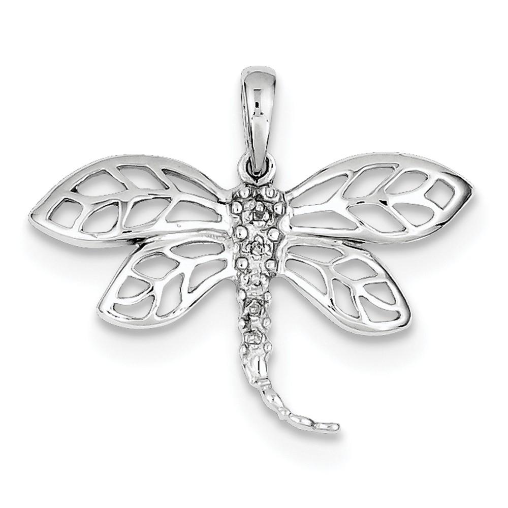 Jewelryweb Sterling Silver Diamond Butterfly Pendant