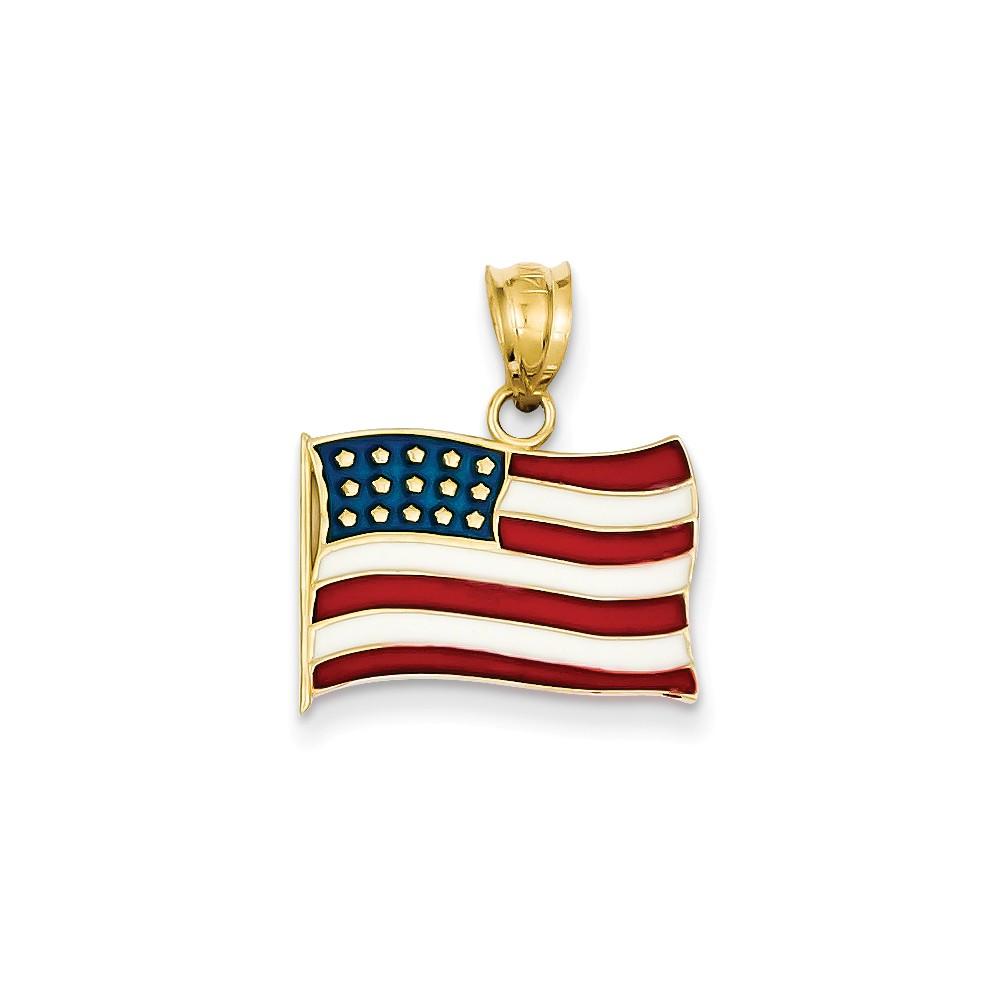 Jewelryweb 14k Enameled American Flag Pendant
