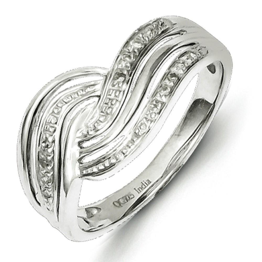 Jewelryweb Sterling Silver Diamond Multi Lined Twist Design Ring - Size 6