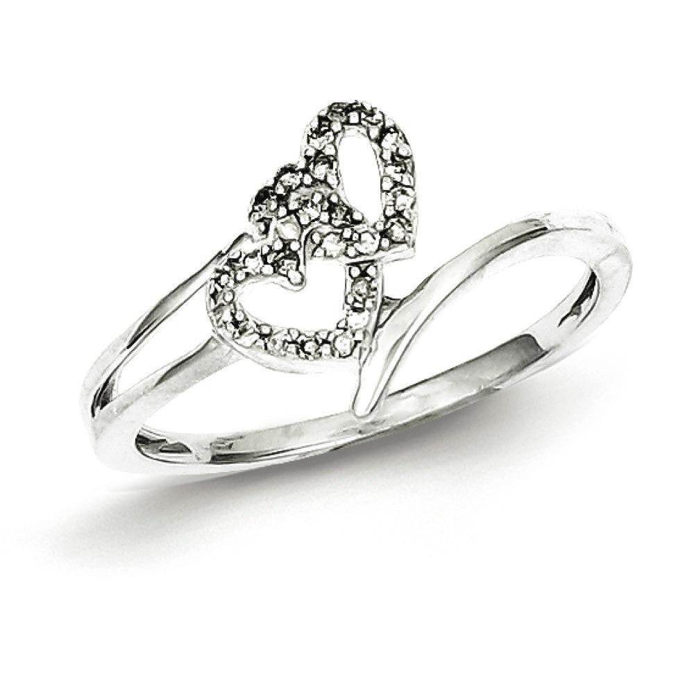 Jewelryweb Sterling Silver Rhodium Plated Diamond Double Heart Promise Ring - Size 6