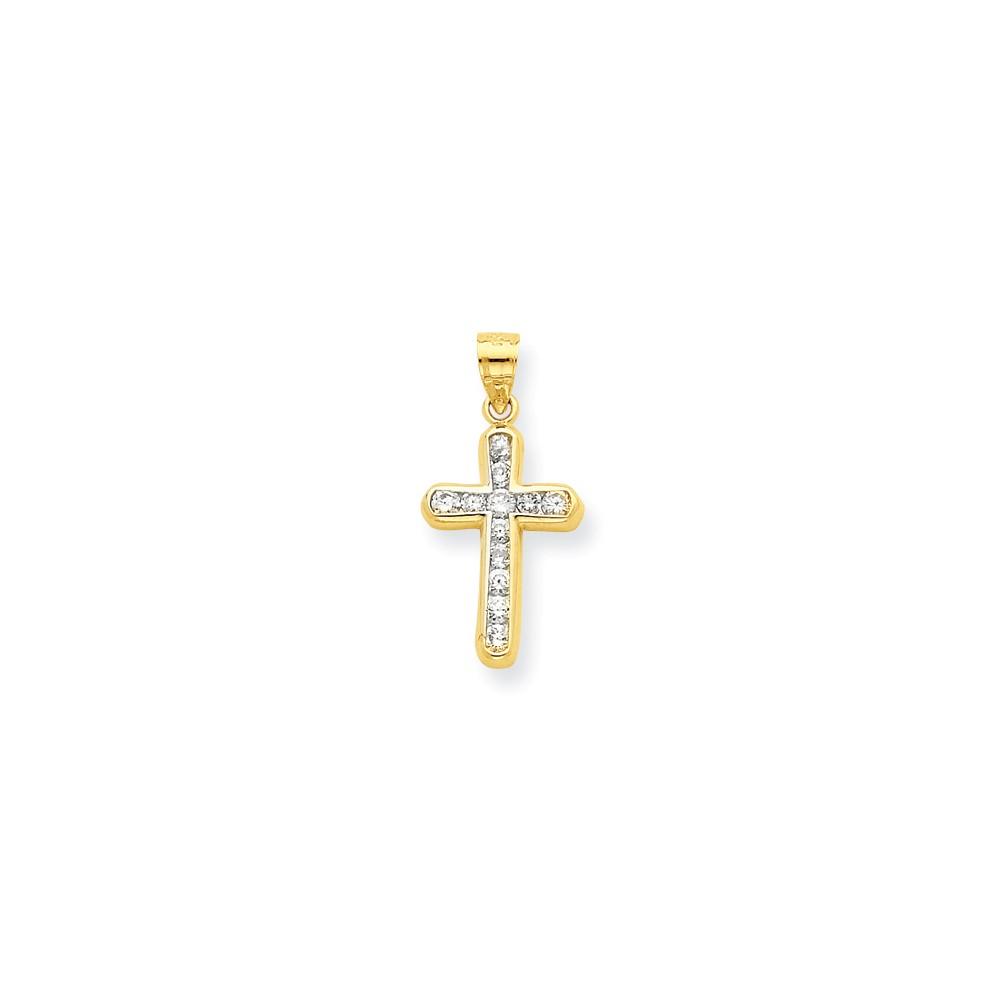 Jewelryweb 10k Yellow Gold Cubic Zirconia Cross Pendant