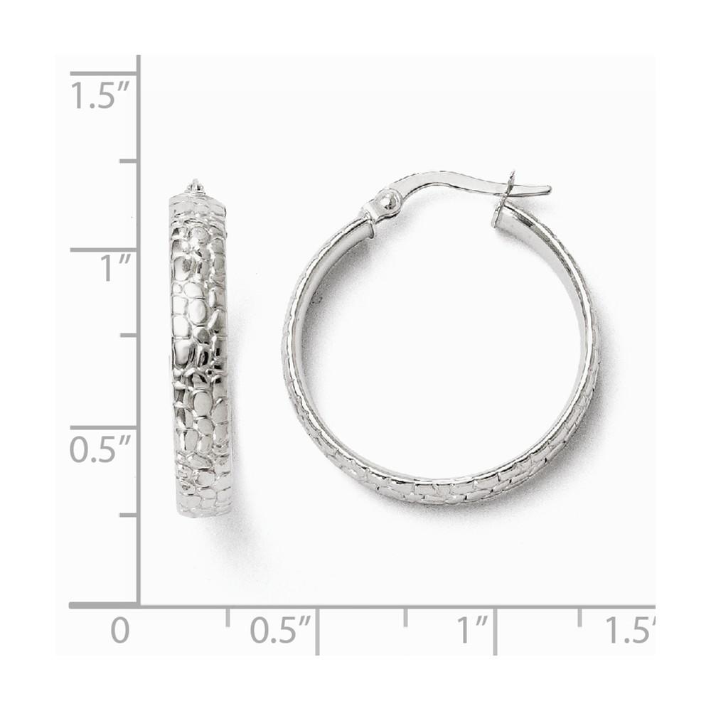 Jewelryweb 4mm 10k White Gold Polished and Textured Hinged Hoop Earrings