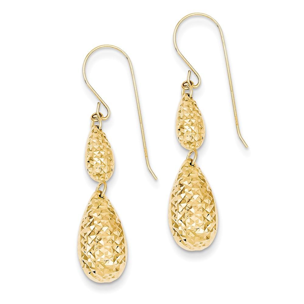 Jewelryweb 14k Yellow Gold Puff Teardrop Dangle Earrings