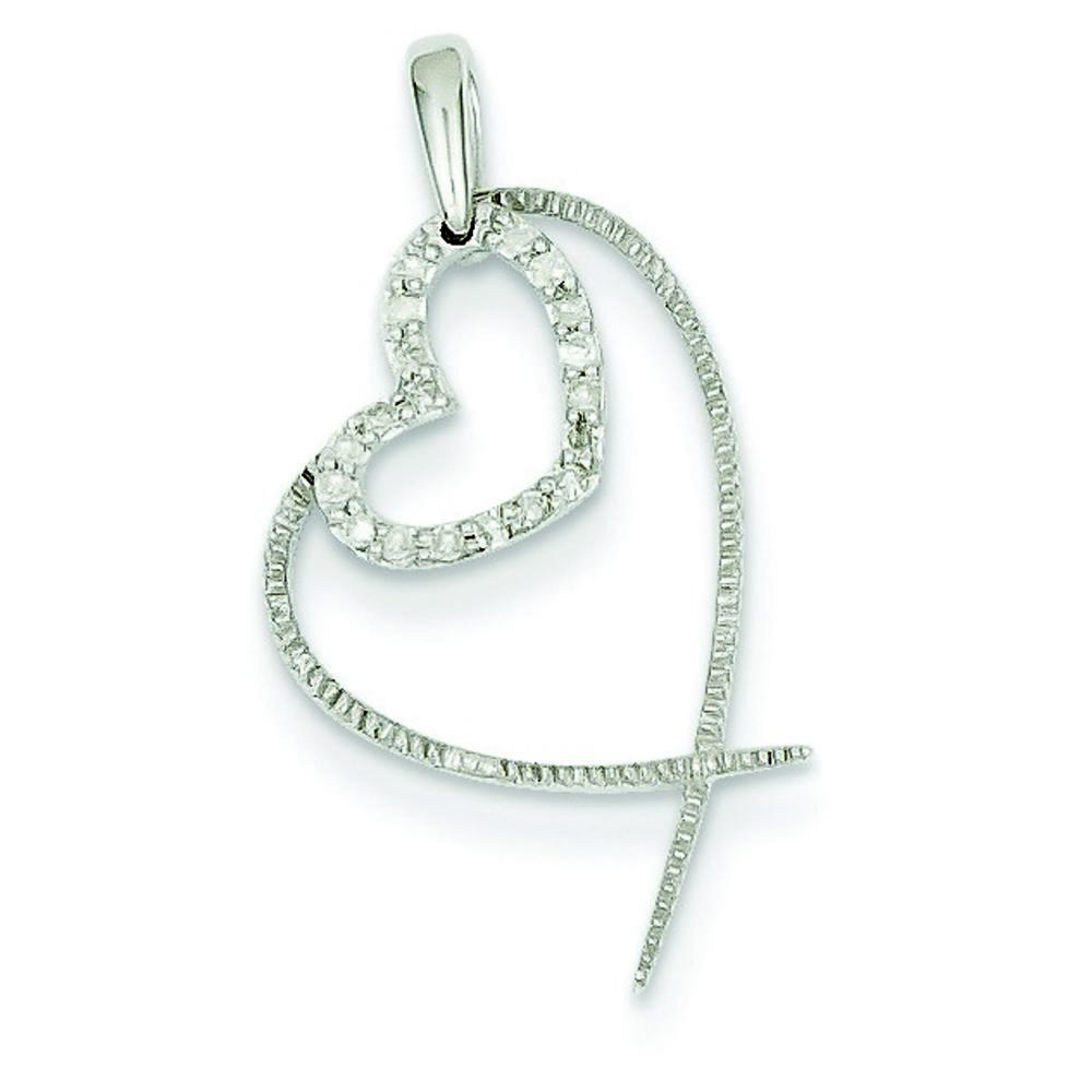 Jewelryweb 14k White Gold Diamond Heart Pendant