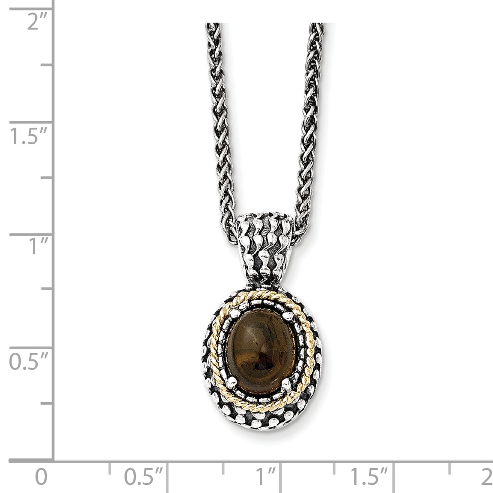 Jewelryweb Sterling Silver With 14k Antiqued Smokey Quartz Necklace