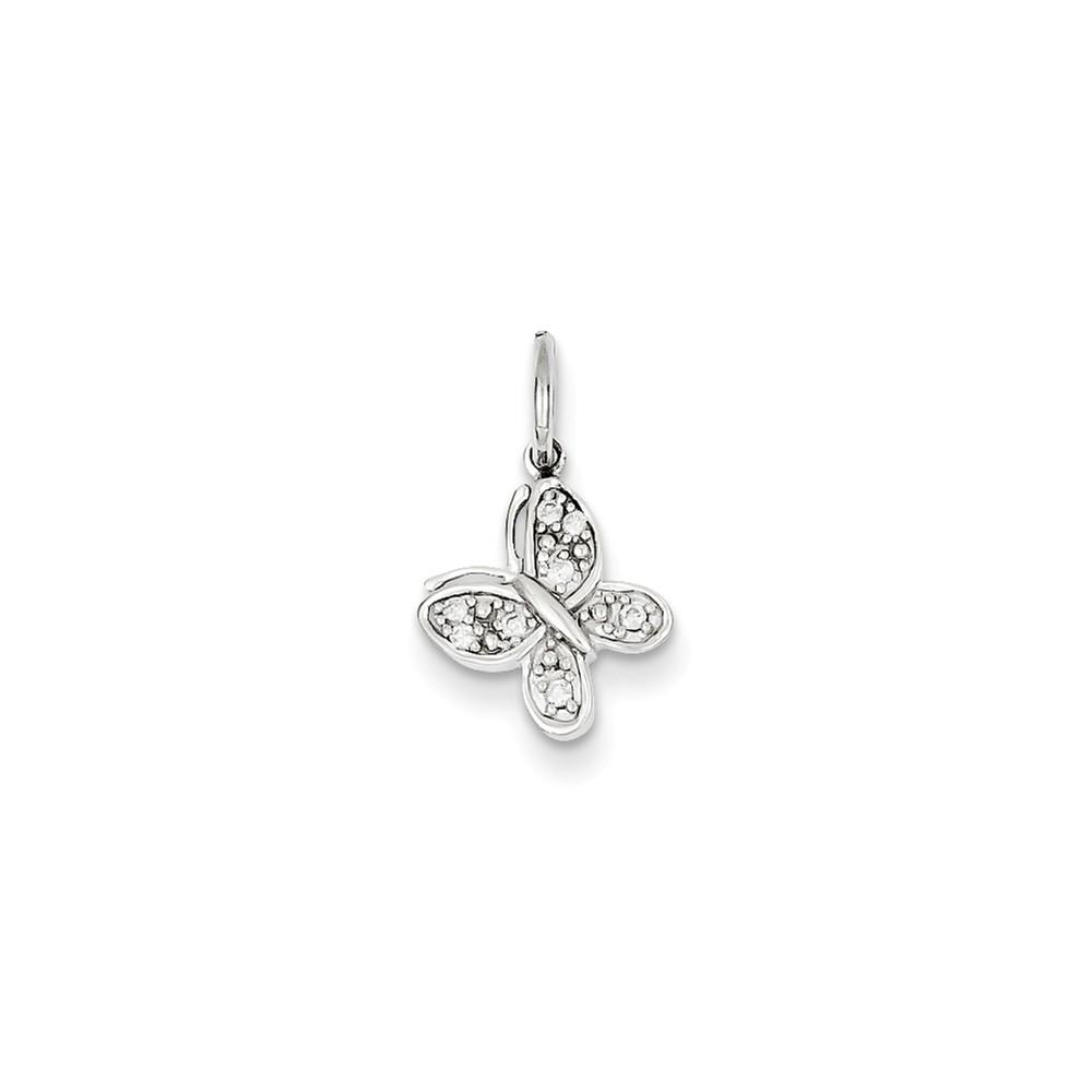 Jewelryweb 14k White Gold Diamond Butterfly Charm - Measures 11x10mm