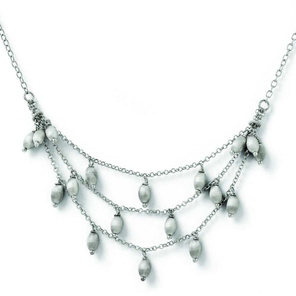 Jewelryweb Sterling Silver and Textured Beads Triple Strand Necklace - 18 Inch
