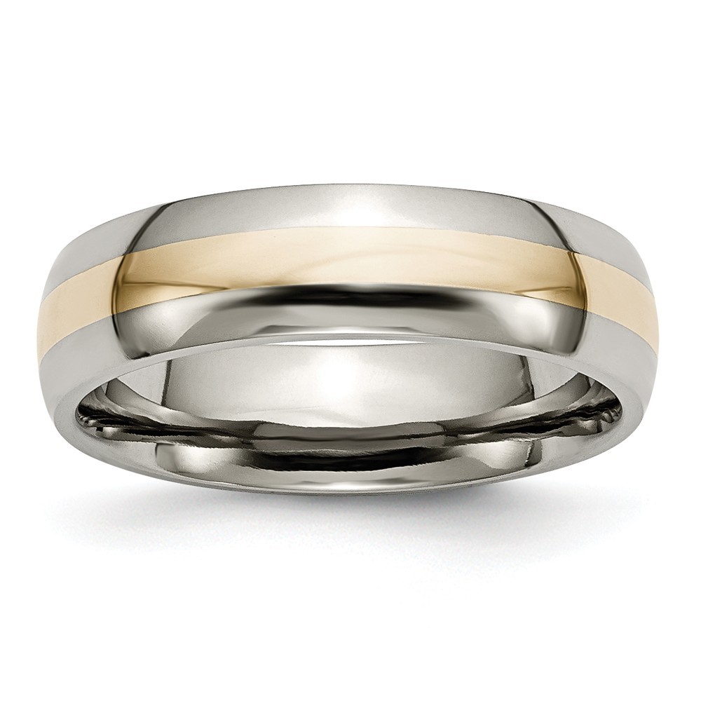 Jewelryweb Titanium 14k Inlay Polished 6mm Wedding Band Ring - Size 4.5