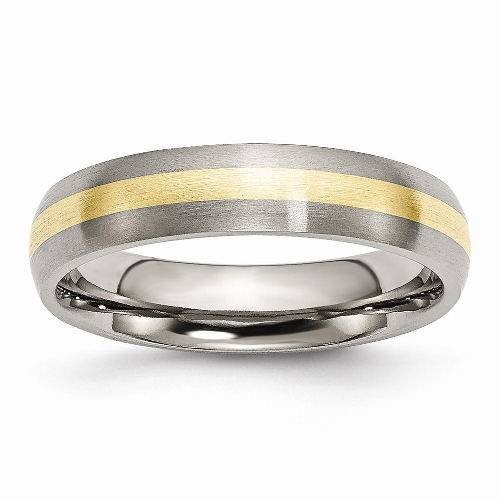 Jewelryweb Titanium 14k Inlay Brushed 5mm Wedding Band Ring - Size 19