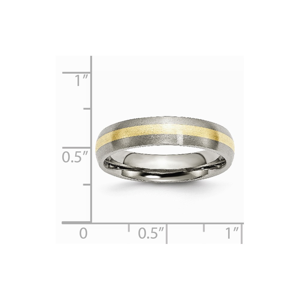 Jewelryweb Titanium 14k Inlay Brushed 5mm Wedding Band Ring - Size 4.75