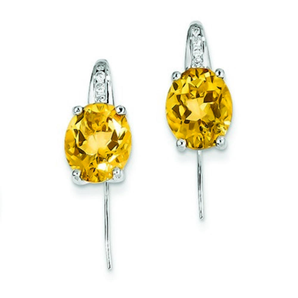 Jewelryweb 14k White Gold Diamond and Citrine Oval Dangle Earrings