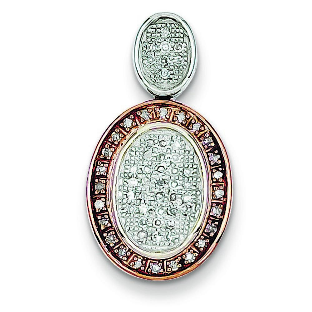 Jewelryweb Sterling Silver and 14k Two Tone Oval Pendant