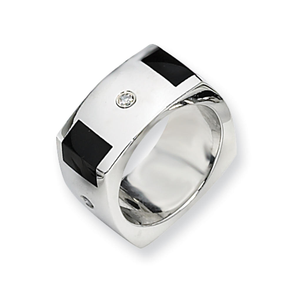 Jewelryweb Sterling Silver Simulated Onyx and Diamond Mens Ring - Size 10
