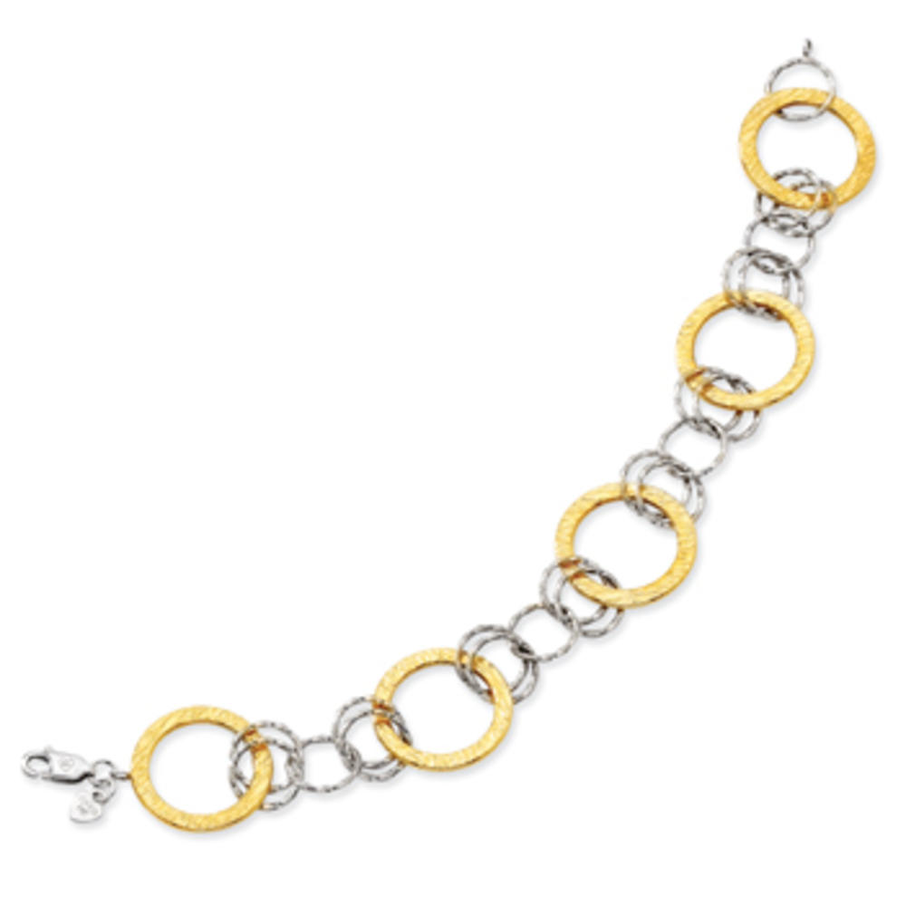 Jewelryweb Sterling Silver and 14K Textured Circle Bracelet - 7.5 Inch