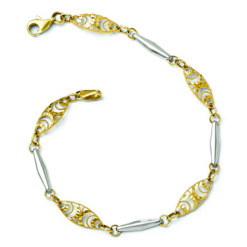 Jewelryweb 14k With Rhodium Sparkle-Cut Filgree Bracelet - 7 Inch