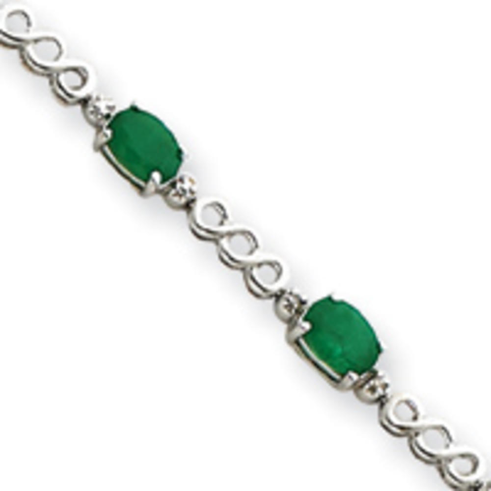 Jewelryweb 14k Emerald and Diamond Bracelet - 7 Inch - 6mm - Lobster Claw