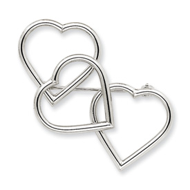 Jewelryweb 14k White Gold Hearts Pin