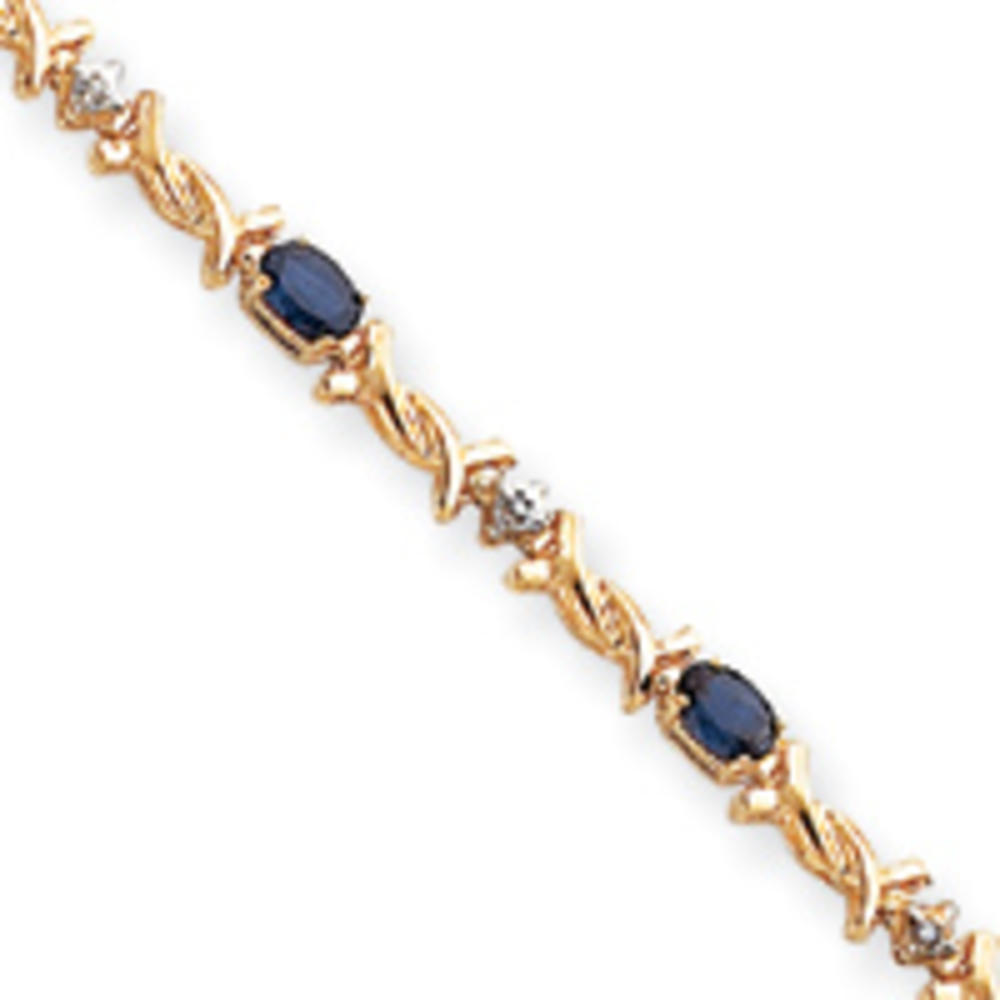 Jewelryweb 14k Sapphire and Diamond Bracelet - 7 Inch - Box Clasp