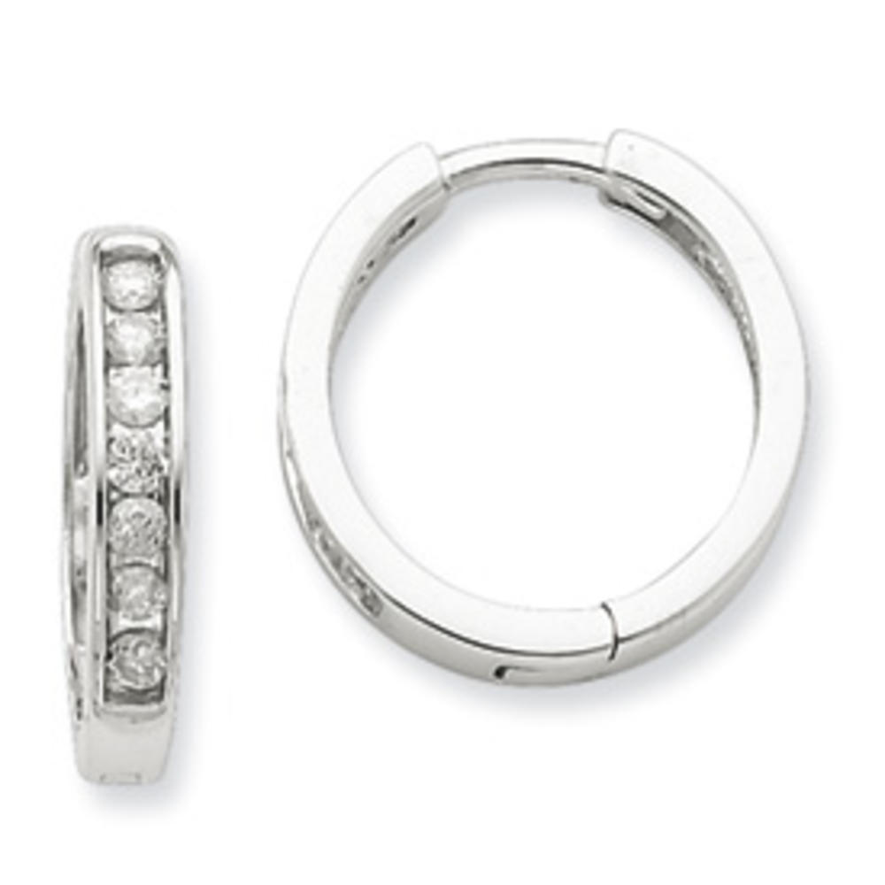 Jewelryweb Sterling Silver Diamond Hoop Earrings