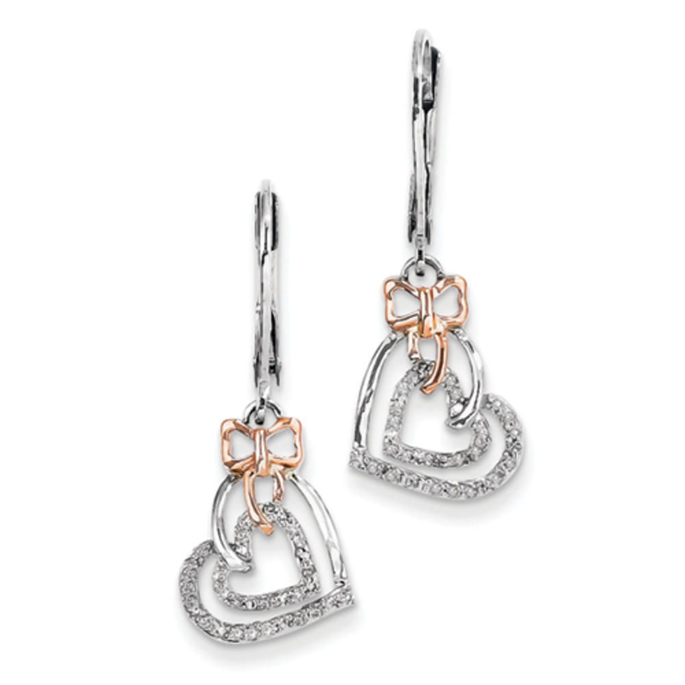 Jewelryweb Sterling Silver and 14k Rose Gold Diamond Heart Earrings