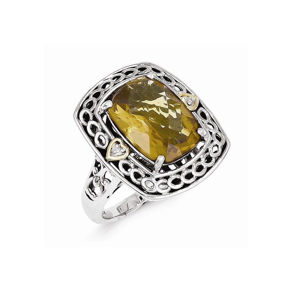 Jewelryweb Sterling Silver With 14k Diamond and Whiskey Quartz Ring - Size 6