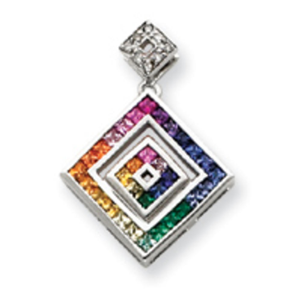 Jewelryweb 10k White Diamond Multi-colored Created Sapphire Pendant