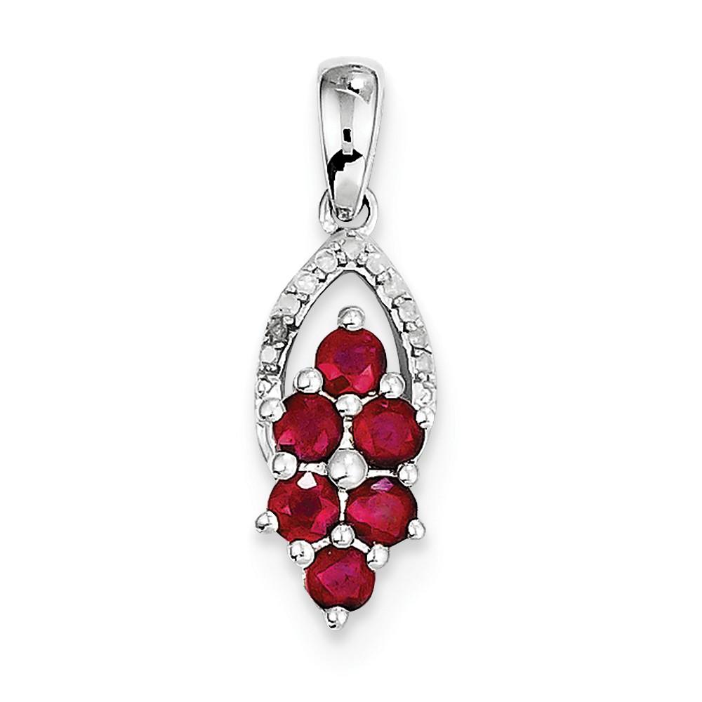 Jewelryweb Sterling Silver Diamond and African Ruby Pendant
