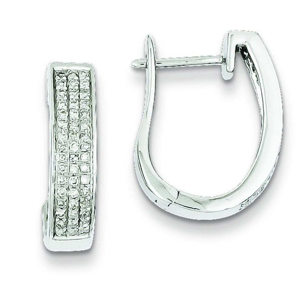 Jewelryweb Sterling Silver Diamond Oval Hinged Hoop Earrings