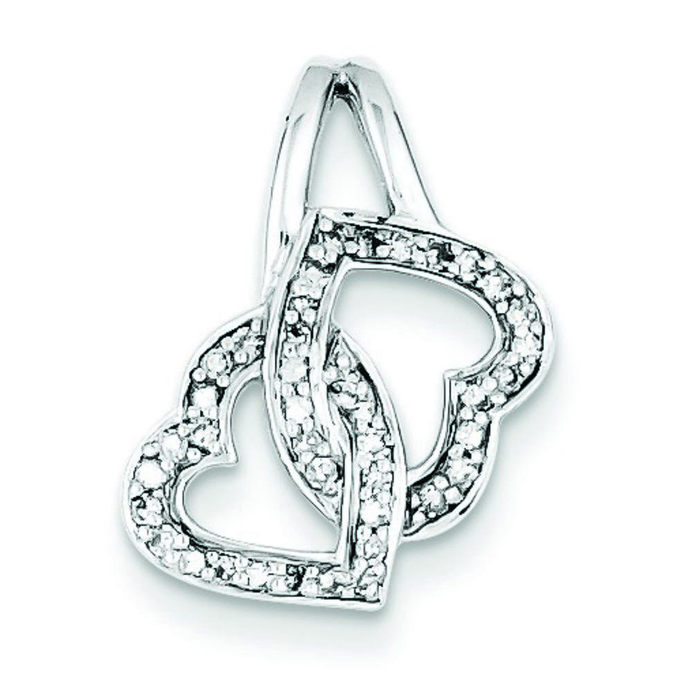 Jewelryweb Sterling Silver White Diamond Double Heart Chain Slide