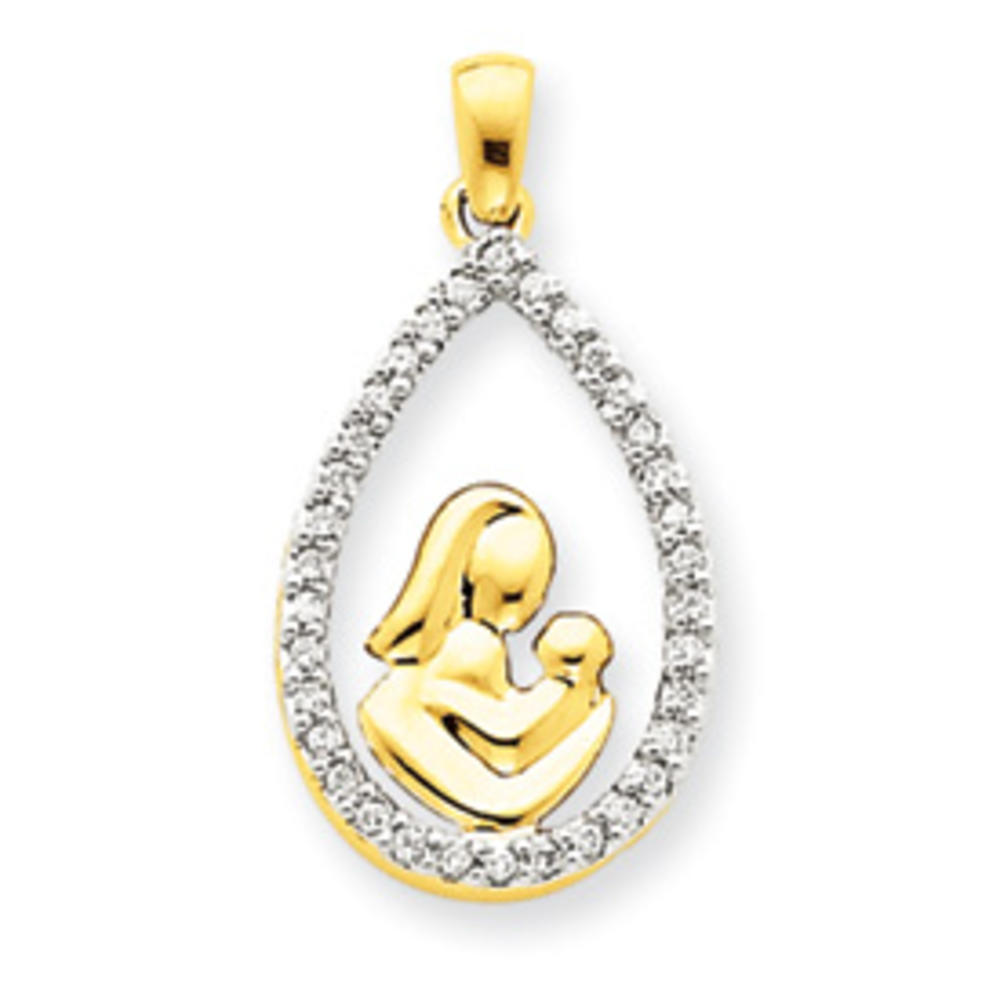 Jewelryweb 14k Mother and Baby Diamond Teardrop Pendant