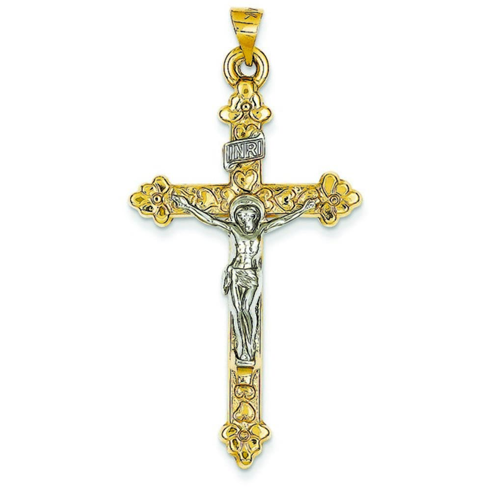 Jewelryweb 14k Two-tone INRI Hollow Crucifix Pendant - Measures 52.9x26.8mm