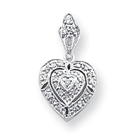 Jewelryweb 14k White Gold Fancy Diamond Heart Pendant