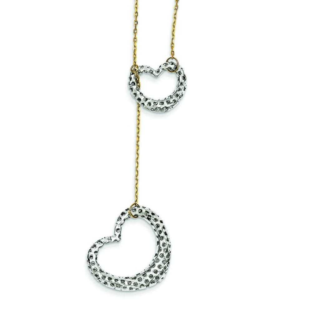Jewelryweb 14k Two-tone Sparkle-Cut Heart Necklace - 17 Inch