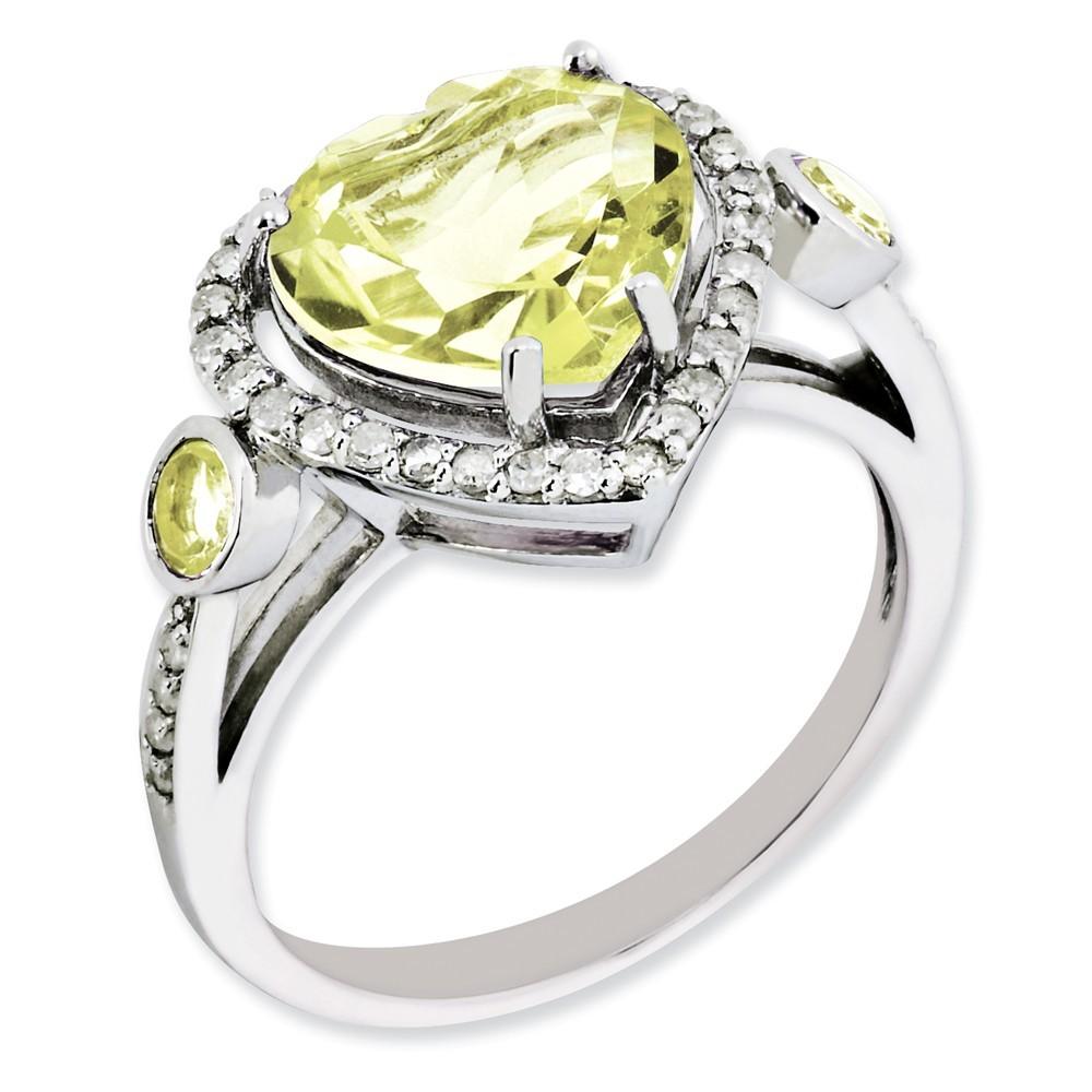 Jewelryweb Sterling Silver Diamond and Lemon Quartz Ring - Size 8
