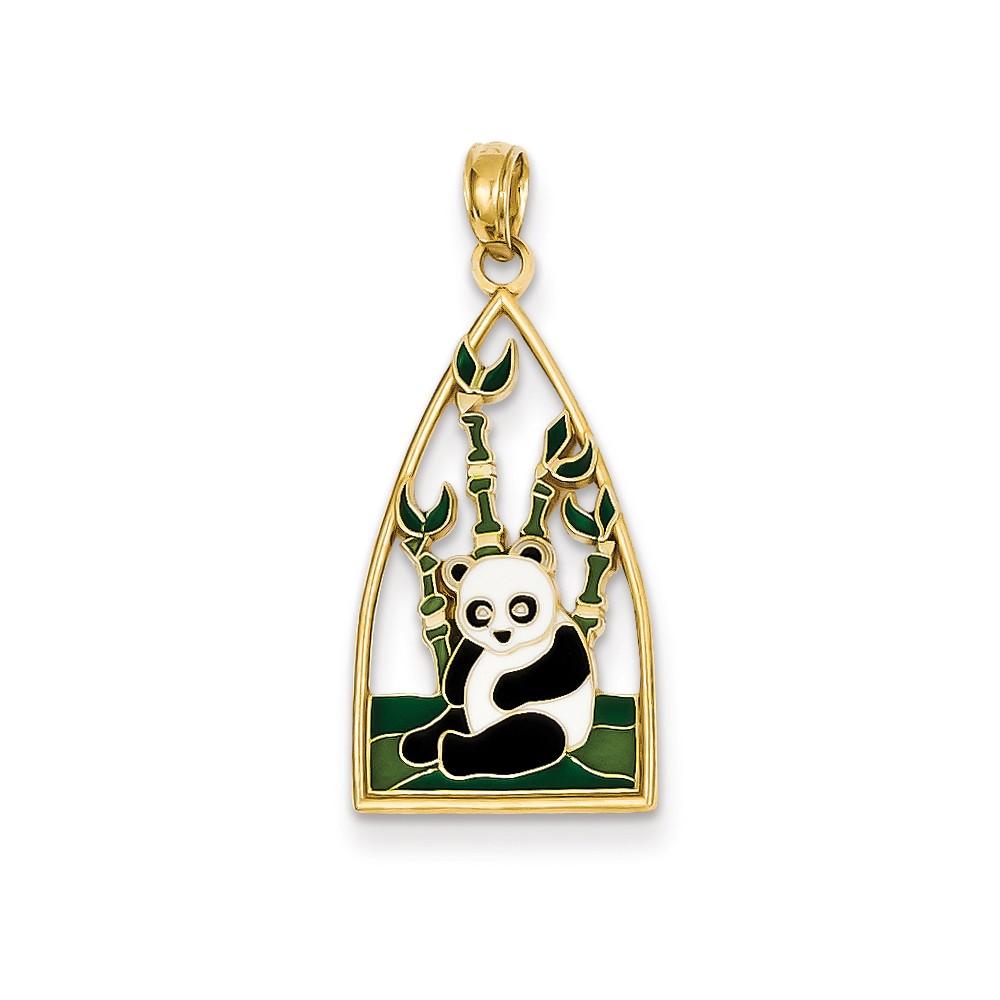 Jewelryweb 14k Yellow Gold Enameled Panda Bear Pendant