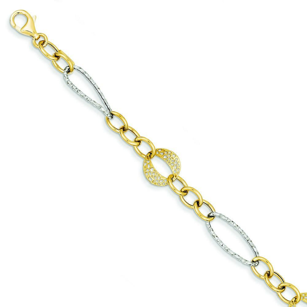 Jewelryweb 14k Two Tone Polished Fancy Link Bracelet
