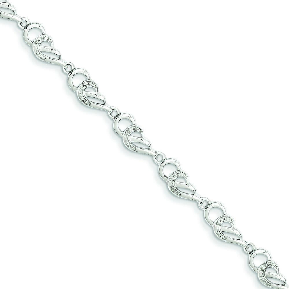 Jewelryweb Sterling Silver Rhodium Plated Diamond Fancy Link Bracelet
