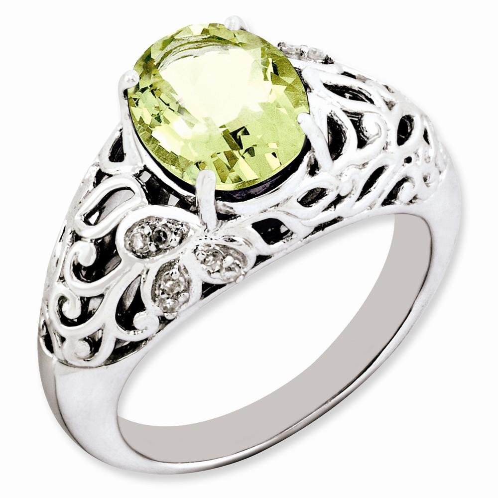 Jewelryweb Sterling Silver Lemon Quartz and Diamond Ring - Size 6