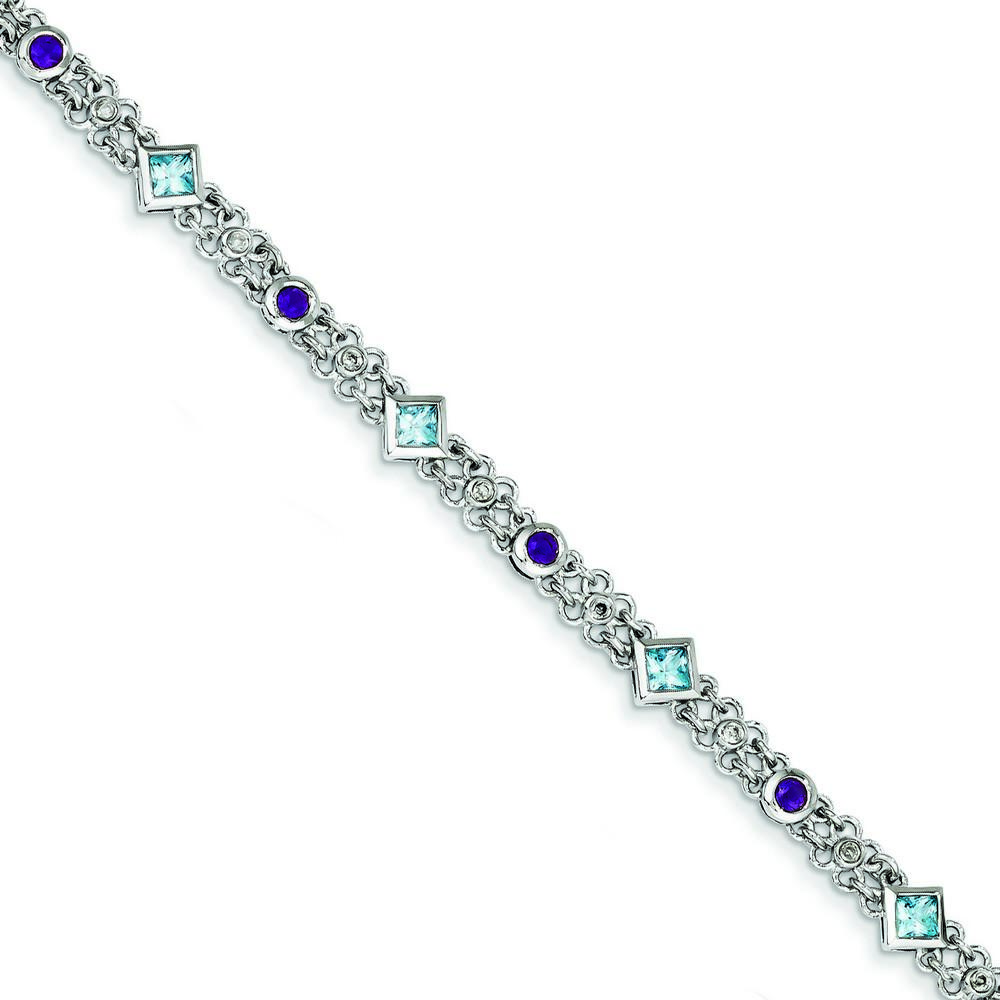 Jewelryweb Sterling Silver Amethyst Blue Topaz and Diamond Bracelet