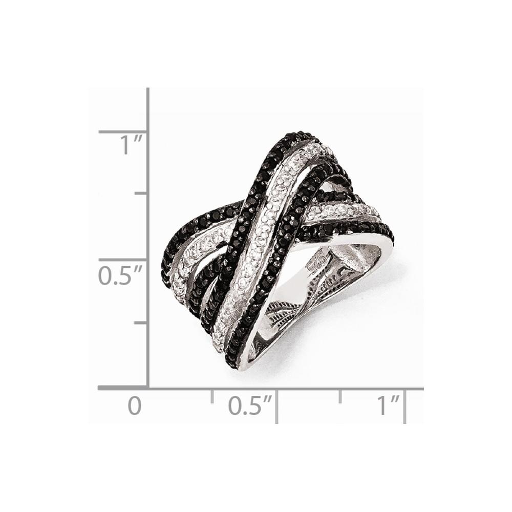 Jewelryweb Sterling Silver Cubic Zirconia White and Black Ring - Size 7