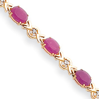 Jewelryweb 14k Ruby and Diamond Bracelet - 7 Inch - Lobster Claw