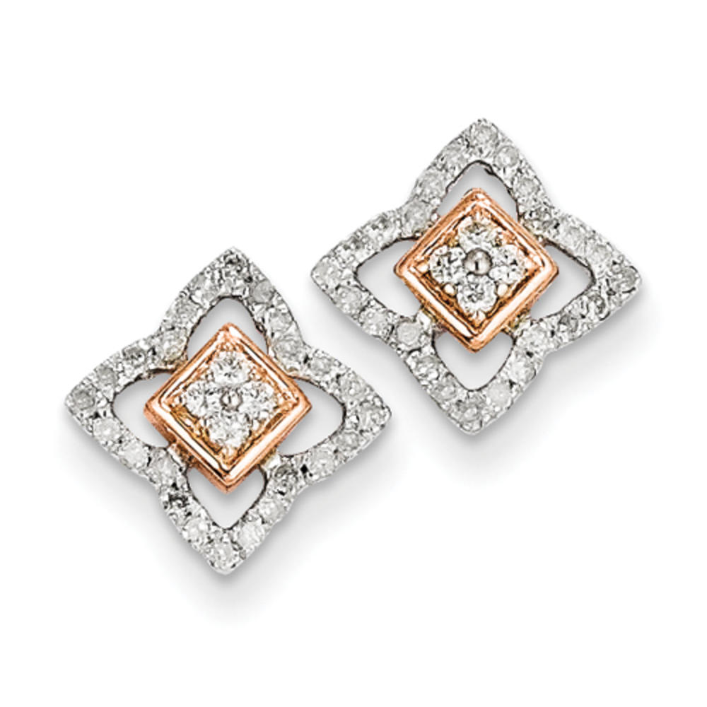 Jewelryweb Sterling Silver Rhodium Plated and 14k Rose Gold Dia. Square Earrings