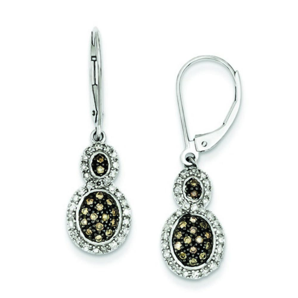 Jewelryweb Sterling Silver Champagne Diamond Oval Leverback Earrings