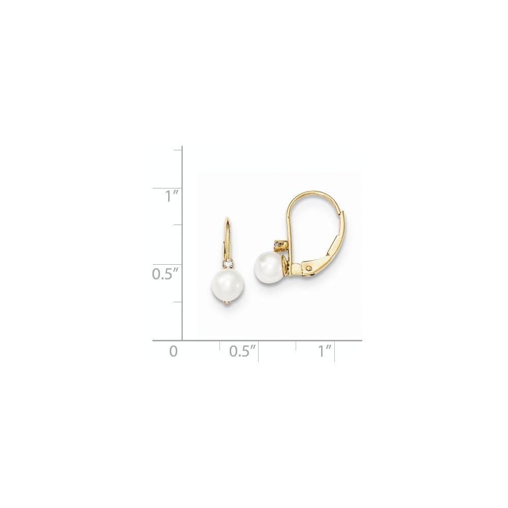 Jewelryweb 14k Yellow Gold 5mm Freshwater Cultured Pearl Diamond Leverback Earrings - Measures 15x5mm Wide