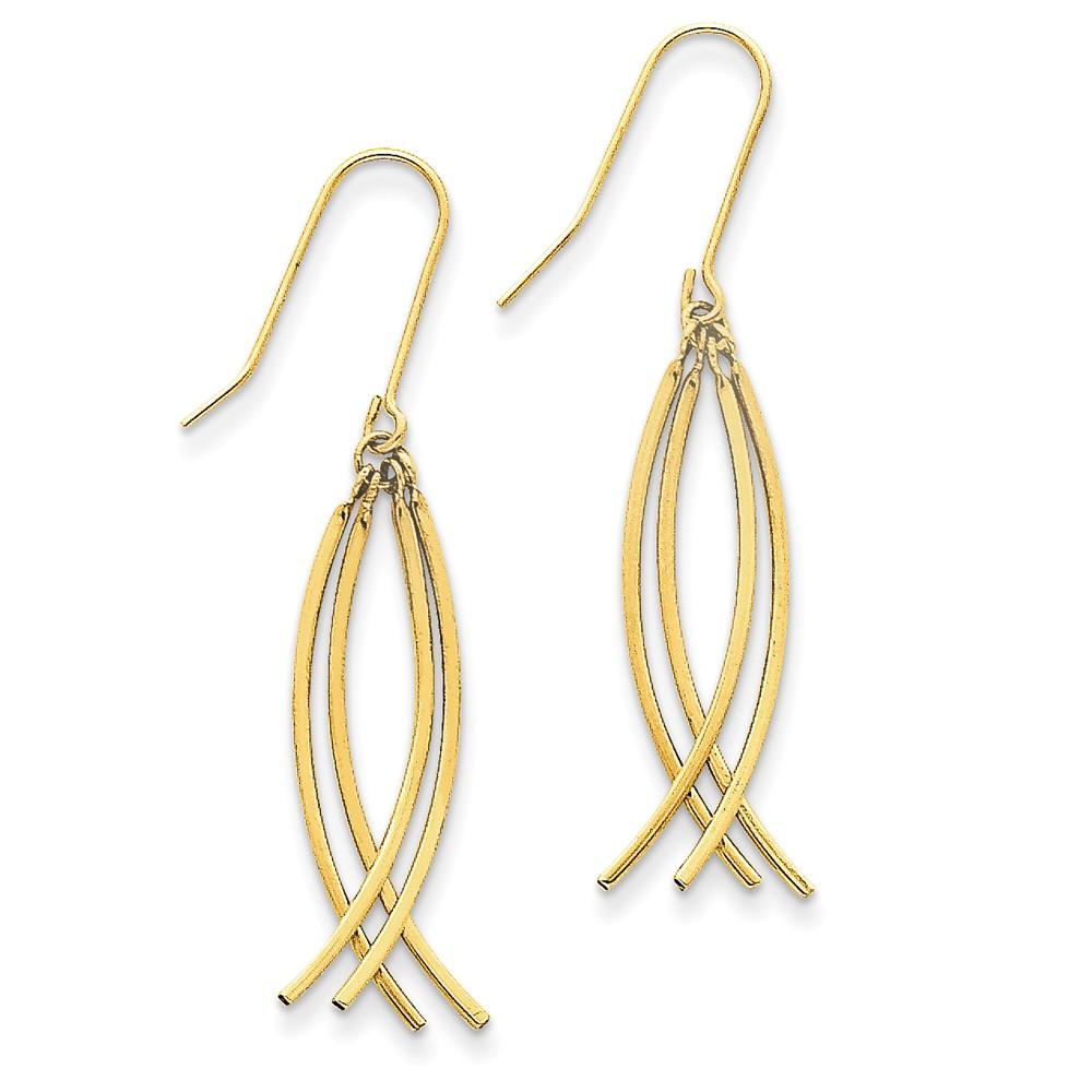 Jewelryweb 14k Yellow Gold Curved Stick Dangle Earrings