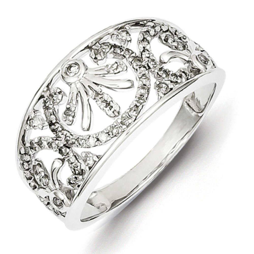Jewelryweb Sterling Silver Rhodium Plated Diamond Ring - Size 6