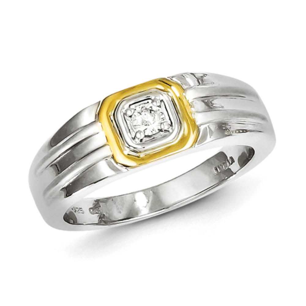 Jewelryweb Sterling Silver With 10k Gold Diamond Mens Ring - Size 10